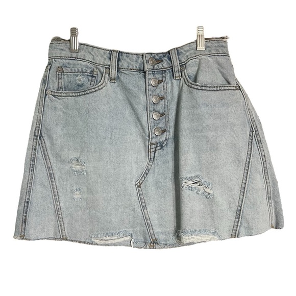 Free People Mini Jean Skirt Button Fly Distressed Sz 28 EUC - Picture 3 of 11